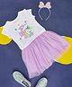 Pantaloons Junior Cap Sleeves Unicorn Glitter Printed Flared Dress - Lilac