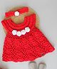Woonie Cap Sleeves Crochet Floral Applique Detailed  Coordinating Dress  With Headband - Red