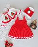 Woonie Full Sleeves Floral Applique Detailed Crochet Coordinating  Dress With Shrug And Cap - Red