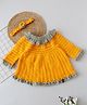 Woonie Crochet Full Sleeves Frill Detailed A Line Dress With Flower Detailed Headband - Orange