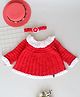 Woonie Crochet Full Sleeves Frill Detailed A Line Dress With Flower Detailed Headband - Red