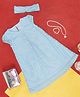 Pantaloons Junior Cotton Elastane Cap Sleeves Intricate Designed Lace Embellished A Line Dress With Coordinating Headband - Powder Blue