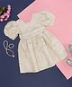 Pantaloons Junior Half Puffed Sleeves Vintage Style Woven Floral Designed Fit & Flare Dress - Off White
