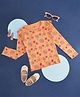 Pantaloons Junior Full Sleeves Frill Detailed Floral Printed Cotton Elastane Top - Pastel Orange