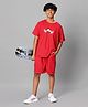 TeenTrums  Half Sleeves Placement Face Detailed  Printed Co Ord Set -Red