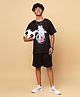 TeenTrums Half Sleeves Placement Animal Graphic Printed Tee & Shorts Co Ord Set - Black