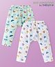 Babyoye 100% Organic Cotton Full Length Elephant Printed Diaper Leggings Pack Of 2 - White & Blue
