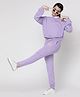 Lil Tomatoes  Cotton Looper Full Sleeves Placement Text Printed Tee With Joggers Track Suits - Purple