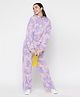 Lil Tomatoes Cotton Looper Full Sleeves Tie Dye Effected Coordinating Hooded Tee With Joggers Track Suits - Purple