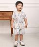 Polka Tots Half Sleeve Geometric Printed Shirt & Shorts - Beige