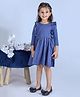 The Sandbox Clothing Co Three Fourth Sleeves Frill Detailed Polka Dots Printed Fit & Flare Dress - Navy Blue