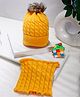 PASSION PETALS Cable Designed Unisex Winter Cap With Scarf - Yellow