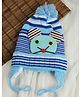 PASSION PETALS Striped Pattern With Animal Face Detailed Woollen Cap - Blue