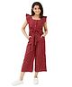Olele Cap Frill Sleeves Tartan Window Pane Checked Yarn Dyed Cotton Jumpsuit - Red