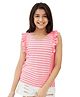 Olele Frill Sleeves Candy Striped Cotton Tee - Pink