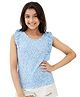 Olele Sleeveless Seamless Floral Printed Cotton Tee - Blue