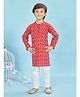 Maaikid Full Sleeves Abstract Printed  Kurta And Pyjama  Set - Red