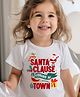 KNITROOT Christmas Theme Half Sleeves Santa Clause Is Coming To Town Printed Tee -White