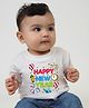 KNITROOT New Year Theme Half Sleeves Balloons  Printed Tee - White