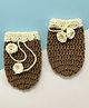 Little Peas Contrast Border Handmade Woollen Mittens - Brown & Off White