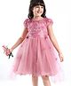 Mark & Mia Half Sleeves Embroidered Party Frock with Corsage and Beads - Pink
