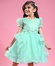 Mark & Mia Half Sleeves Party Frock with Floral Applique & Embroidery - Green