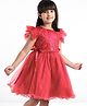 Mark & Mia Frill Sleeves Knee Length Party Dress with Floral Embroidery & Pearl Detailing - Red