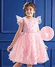 Mark & Mia Sleeveless Party Frock  with Floral Applique & Frill Detailing - Peach