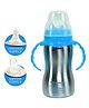 domenico World Baby Feeding Bottle in Stainless Steel rganic Kidz High Grade Stainless Steel 2 in 1 Sipper and Feeding Bottle with Silicone Nipple for Baby (Blue - 290 ml)