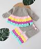 Woonie Full Sleeves  Crochet Design Coordinating  Sweater & Pant Set  - Grey
