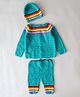 Woonie Full Sleeves  Rainbow Theme Designed Sweater and Pant Set With Cap - Green