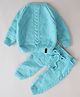 Woonie Full Sleeves Cable Knit Sweater With Pants Set - Blue