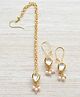 Pretty Ponytails Meenakari Kundan & Pearl Embellished Maang Teeka & Earrings Set - Gold & White