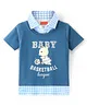 Babyhug Cotton Knit Half Sleeves Teddy Printed Over Lapping T-Shirt - Navy Blue