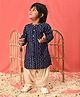 Vastramay Full Sleeves Seamless Bandhej Designed Kurta With Patiala - Navy Blue & Cream