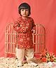 Vastramay Full Sleeves Seamless Elephant & Peacock Patola Designed Kurta With Patiala - Red & Cream