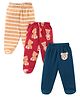 Babyhug Cotton Knit Bootie Leggings Bear Printed & Striped Pack of 3 - Red & Blue