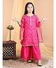 Kinder Kids Half  Sleeves Bandhej Printed & Lace Embellished Kurta  Sharara And Dupatta Set - Pink