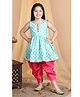 Kinder Kids Sleeveless Floral Foil Printed Kurta With Dhoti - Blue Pink