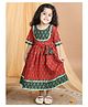 Kinder Kids Half Sleeves Floral Motif Printed & Lace Embellished Dress - Red