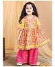 Kinder Kids Half Sleeves Floral Printed & Lace Embellished Kurta With Sharara - Yellow  Pink