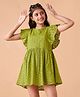 Cherry & Jerry Cap Frill Sleeves Schiffli Embroidered A Line    Dress - Green