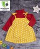 COCOON ORGANICS Full Sleeves Polka Dot Printed Dress With Solid Onesie - Yellow & Red