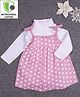 COCOON ORGANICS Full Sleeves Polka Dot Printed Dress With Solid Onesie - Pink & White