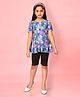Aarika Half Sleeves Floral & Leaf Printed  Slim Fit Frock Swimsuit - Blue & Black