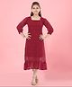 Aarika Three Fouth Puffed Sleeves Intricate Motif Design Printed Frill Hem Line Detailed Dress - Maroon