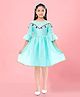 Aarika Three Fourth Bell Sleeves Pom Pom Detailed Fit And Flare Dress - Firozi Blue
