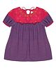 Young Birds Half Sleeves Placement Floral Embroidered & Swiss Dot Detailed Dress - Purple