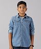 Kiddopanti Full Sleeves Solid  Double Pocket Denim Shirt - Light Blue