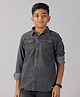 Kiddopanti Full Sleeves Solid  Double Pocket Denim Shirt - Black